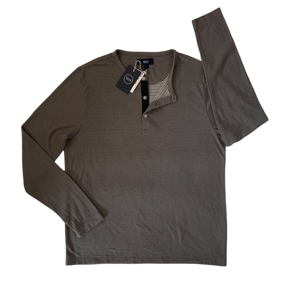 1901 Nordstrom Striped Long Sleeve Slub Double Knit Henley Shirt NWT